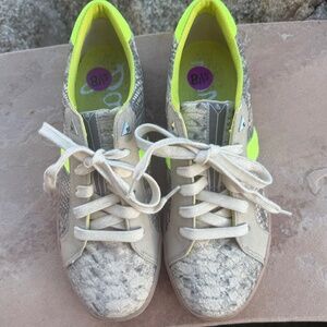 SAM EDELMAN Natural Snakeskin Leather HANSON Lime Green Sneakers 8.5